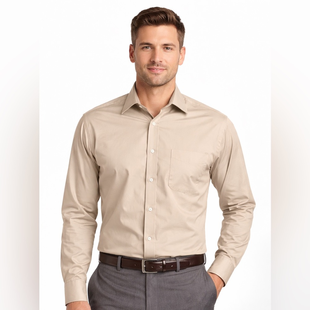 Men’s Haggar button down cream long sleeve dress shirt neck 16